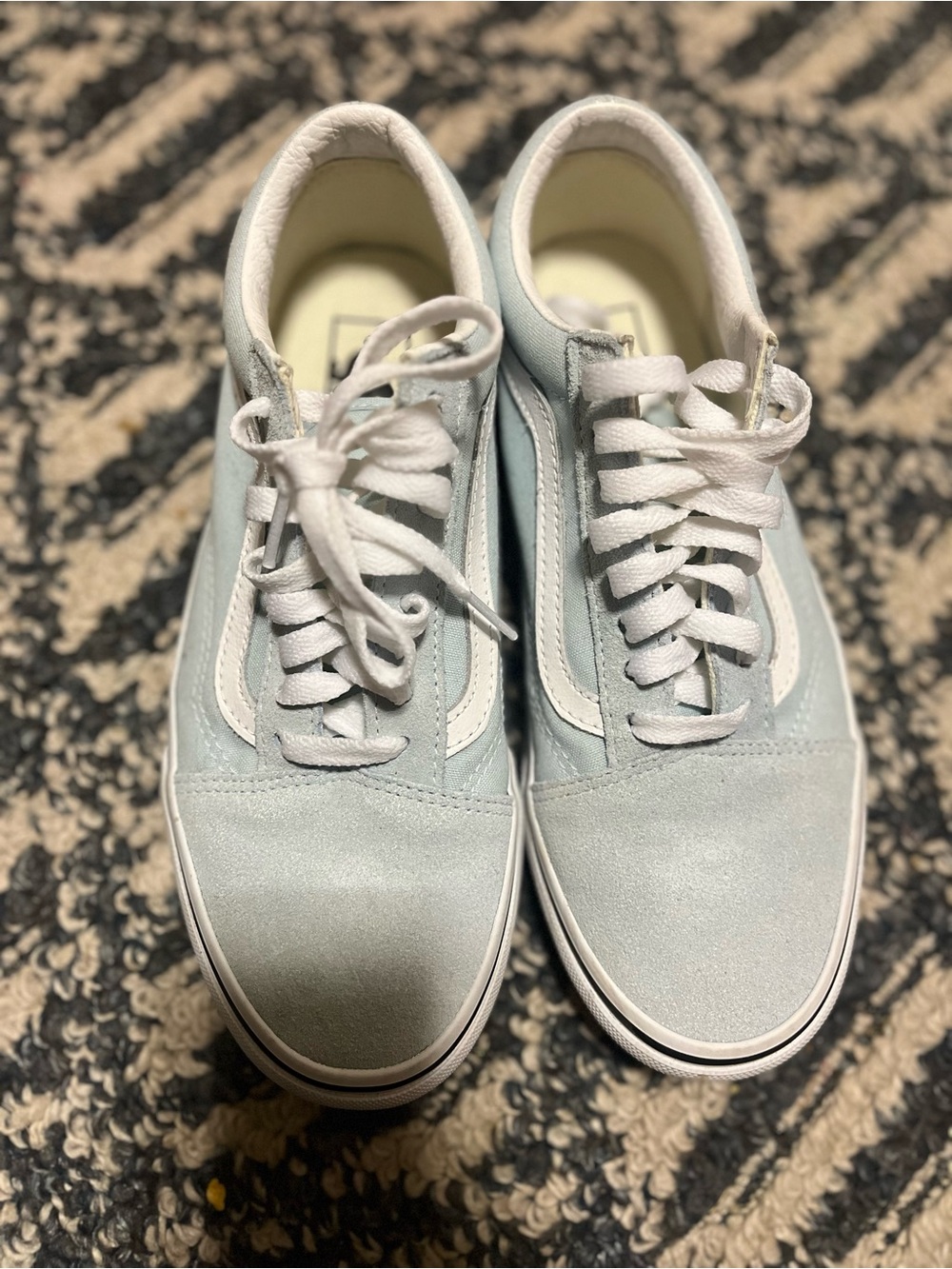 Vans Women's Light Blue and White Old Skool Sneakers